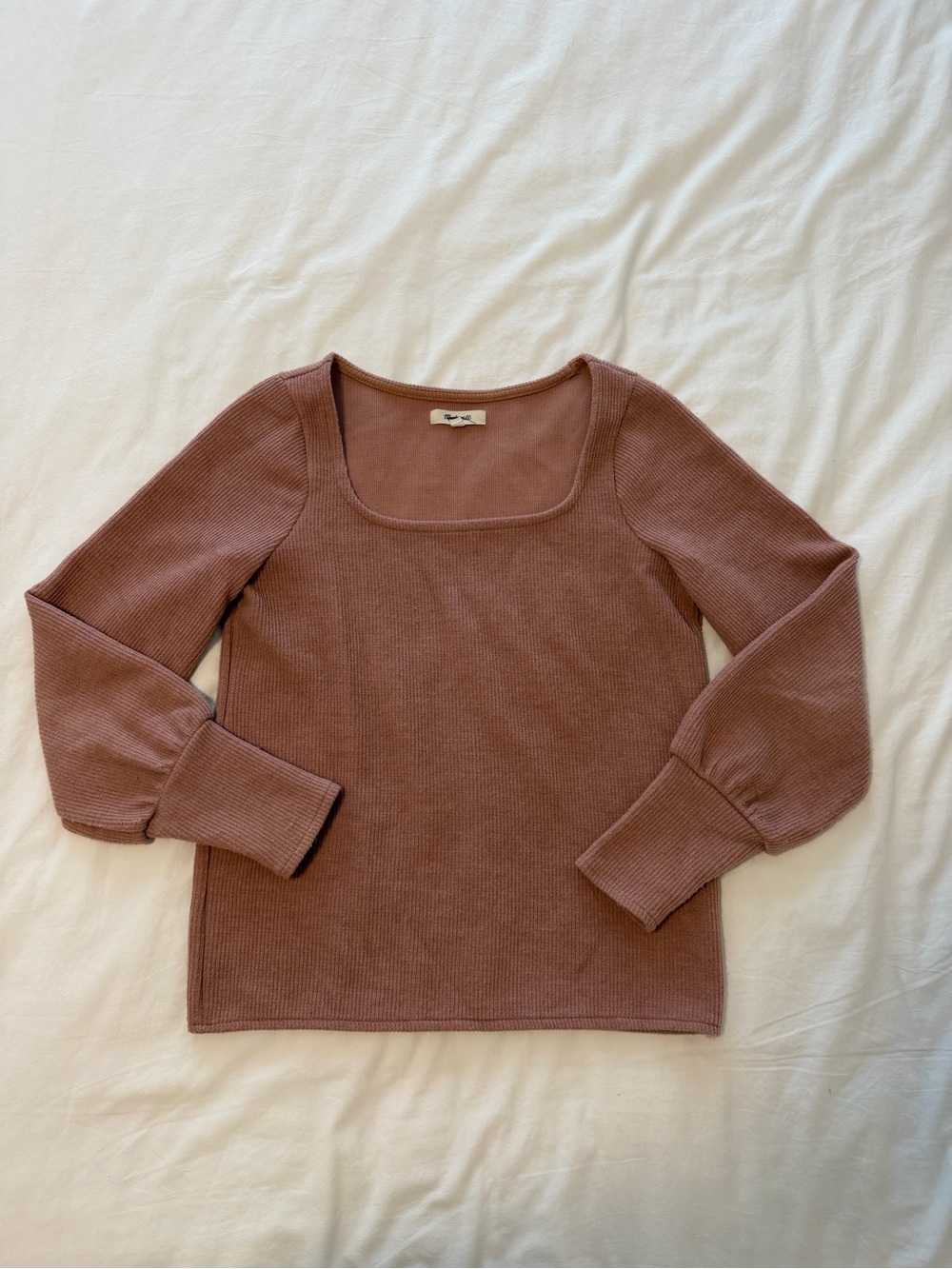 Madewell Ribbed Square-Neck Sweater in Dusty Mauve